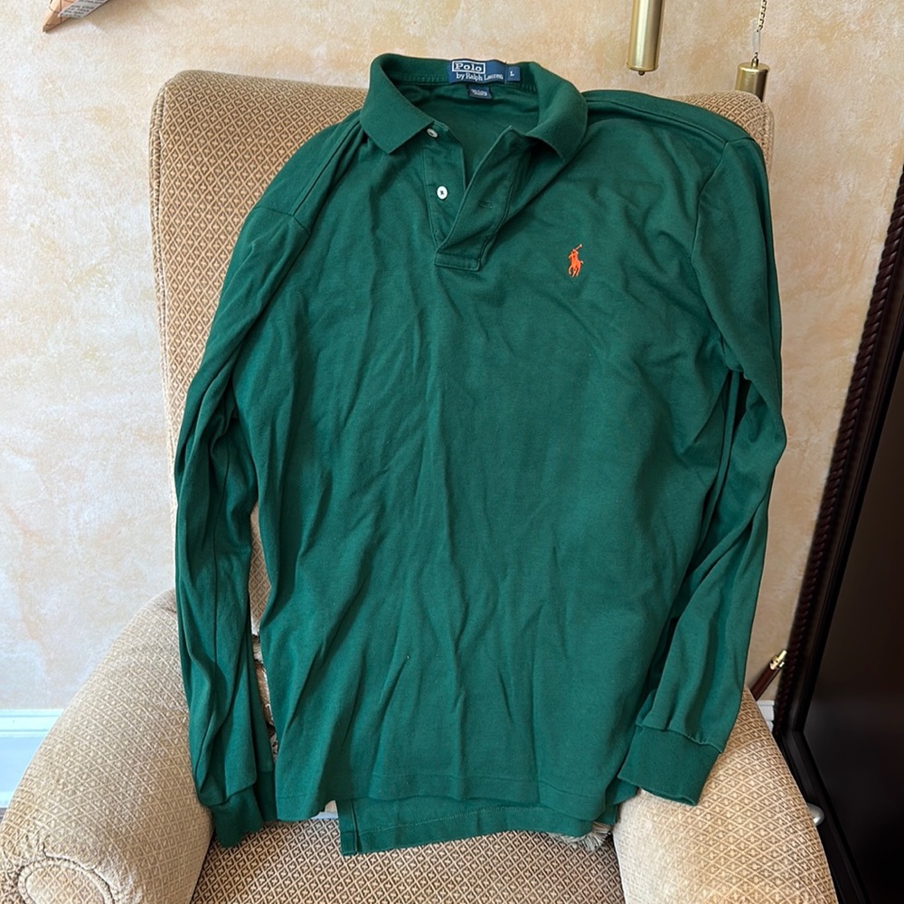 Polo Ralph Lauren 100% cotton green, long sleeve polo shirt (rugby shirt)